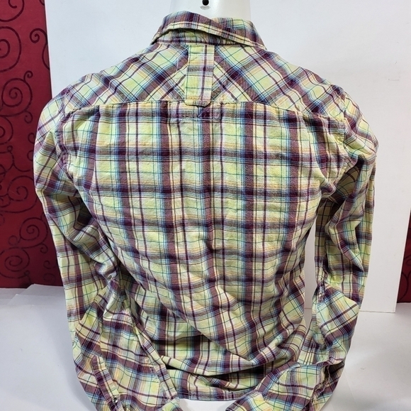 Guess Yellow Plaid Collared Button Up Shirt - Picture 6 of 10